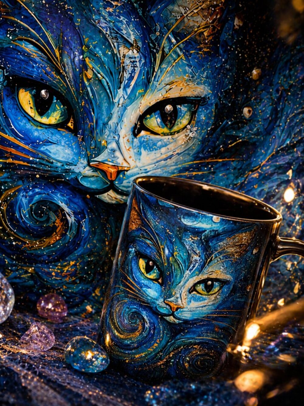 Starry Night Cosmic Cat Mug – Artistic Feline Gift Coffee Cup NIB - Picture 5 of 11